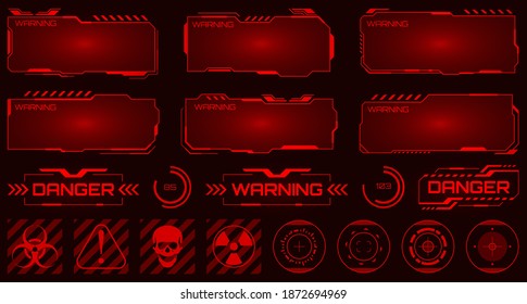 Futuristic background with warning message danger. Set Frames, target HUD display