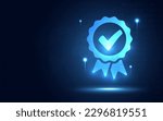 Futuristic badge award medal and business guarantee mark symbol for online digital transformation abstract technology background. Innovative technology and big data concept. Vector illustration