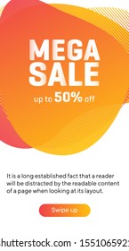 Futuristic badge for banner. Dynamical colored forms and lines. Gradient abstract banner with flowing liquid shapes. Mega sale inscription. Template for web app, banner, advertising