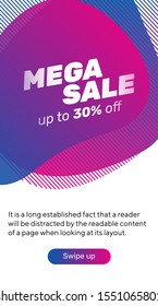 Futuristic badge for poster. Dynamical colored forms and lines. Gradient abstract banner with flowing liquid shapes. Mega sale inscription. Template for web app, banner, advertising