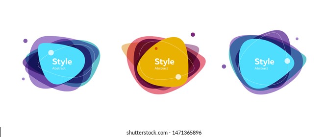 Futuristic badges set for banner. Dynamical colored forms and lines. Gradient abstract banners with flowing liquid shapes. Template for logo, flyer, presentation