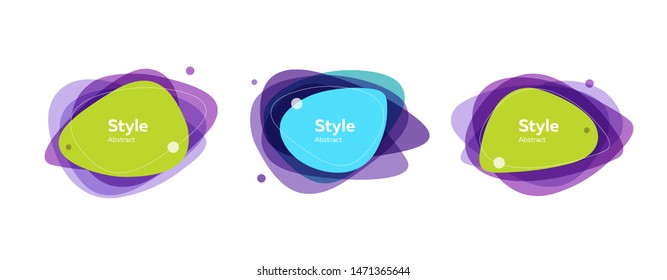 Futuristic badges set for poster. Dynamical colored forms and lines. Gradient abstract banners with flowing liquid shapes. Template for logo, flyer, presentation