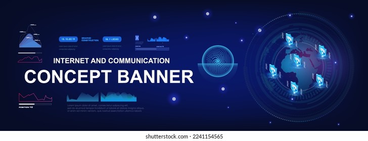 Futuristic IT banner. Cyberphone with next generation internet. Unique Internet Network 3.0. World communication portal of the future. Internet data chain with VPN connection