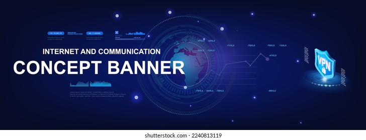 Futuristic IT banner. Cyberphone planet with the world's next generation internet network. Unique Internet Network 3.0. World communication portal of the future. Data chain over the Internet