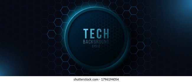 Futuristic banner with glowing honeycombs neon pattern. Design modern technology. Vector illustration. EPS 10.