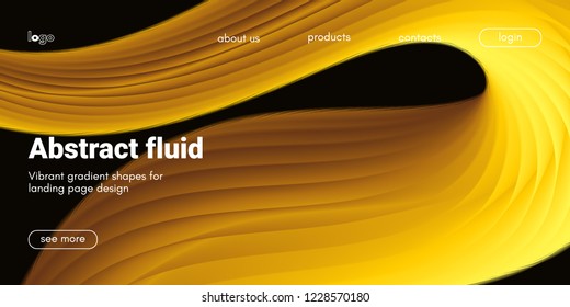 Futuristic Banner with Gold Liquid Shape. Creative Landing Page Template. Flow Abstract Background for Web Site Design. Vibrant Gradient Poster with Movement. 3d Banner with Futuristic Yellow Waves.