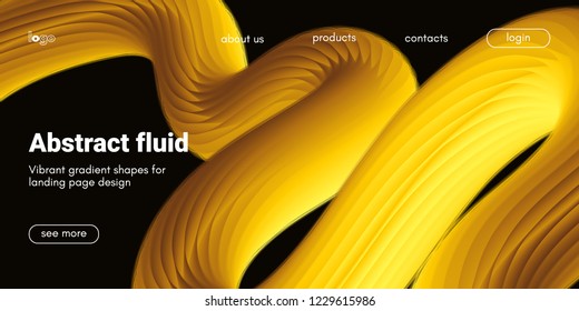 Futuristic Banner with Gold Liquid Shape. Creative Landing Page Template. Flow Abstract Background for Web Site Design. Vibrant Gradient Poster with Movement. 3d Banner with Futuristic Yellow Waves.