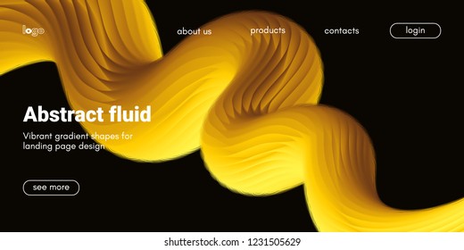 Futuristic Banner with Gold Liquid Shape. Creative Landing Page Template. Flow Abstract Background for Web Site Design. Vibrant Gradient Poster with Movement. 3d Banner with Futuristic Yellow Waves.