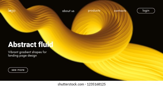 Futuristic Banner with Gold Liquid Shape. Creative Landing Page Template. Flow Abstract Background for Web Site Design. Vibrant Gradient Poster with Movement. 3d Banner with Futuristic Yellow Waves.