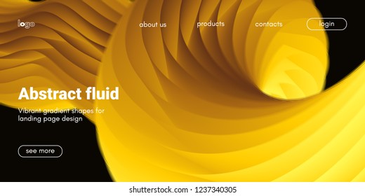 Futuristic Banner with Gold Liquid Shape. Creative Landing Page Template. Flow Abstract Background for Web Site Design. Vibrant Gradient Poster with Movement. 3d Banner with Futuristic Yellow Waves.