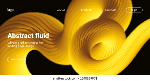 Futuristic Banner with Gold Liquid Shape. Creative Landing Page Template. Flow Abstract Background for Web Site Design. Vibrant Gradient Poster with Movement. 3d Banner with Futuristic Yellow Waves.