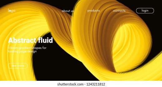 Futuristic Banner with Gold Liquid Shape. Creative Landing Page Template. Flow Abstract Background for Web Site Design. Vibrant Gradient Poster with Movement. 3d Banner with Futuristic Yellow Waves.