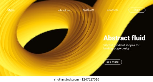 Futuristic Banner with Gold Liquid Shape. Creative Landing Page Template. Flow Abstract Background for Web Site Design. Vibrant Gradient Poster with Movement. 3d Banner with Futuristic Yellow Waves.
