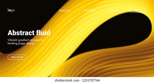 Futuristic Banner with Gold Liquid Shape. Creative Landing Page Template. Flow Abstract Background for Web Site Design. Vibrant Gradient Poster with Movement. 3d Banner with Futuristic Yellow Waves.