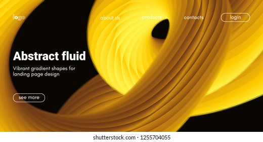 Futuristic Banner with Gold Liquid Shape. Creative Landing Page Template. Flow Abstract Background for Web Site Design. Vibrant Gradient Poster with Movement. 3d Banner with Futuristic Yellow Waves.