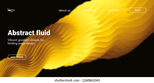 Futuristic Banner with Gold Liquid Shape. Creative Landing Page Template. Flow Abstract Background for Web Site Design. Vibrant Gradient Poster with Movement. 3d Banner with Futuristic Yellow Waves.