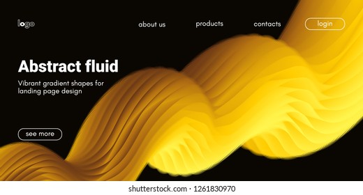Futuristic Banner with Gold Liquid Shape. Creative Landing Page Template. Flow Abstract Background for Web Site Design. Vibrant Gradient Poster with Movement. 3d Banner with Futuristic Yellow Waves.