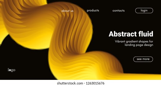 Futuristic Banner with Gold Liquid Shape. Creative Landing Page Template. Flow Abstract Background for Web Site Design. Vibrant Gradient Poster with Movement. 3d Banner with Futuristic Yellow Waves.