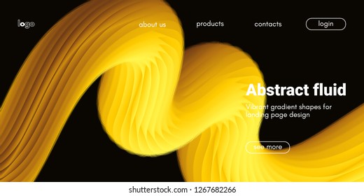 Futuristic Banner with Gold Liquid Shape. Creative Landing Page Template. Flow Abstract Background for Web Site Design. Vibrant Gradient Poster with Movement. 3d Banner with Futuristic Yellow Waves.