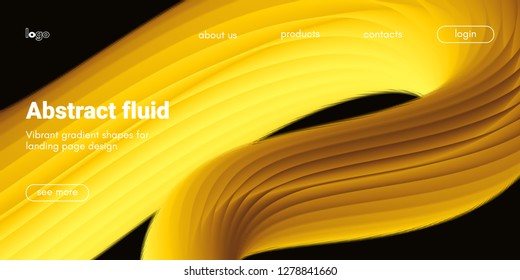 Futuristic Banner with Gold Liquid Shape. Creative Landing Page Template. Flow Abstract Background for Web Site Design. Vibrant Gradient Poster with Movement. 3d Banner with Futuristic Yellow Waves.