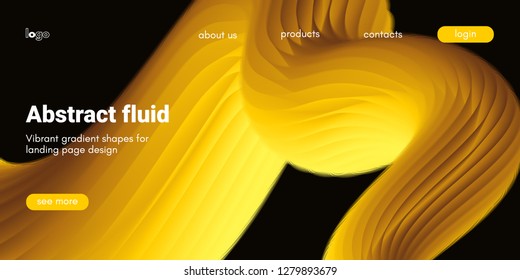 Futuristic Banner with Gold Liquid Shape. Creative Landing Page Template. Flow Abstract Background for Web Site Design. Vibrant Gradient Poster with Movement. 3d Banner with Futuristic Yellow Waves.