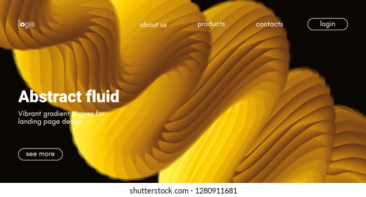Futuristic Banner with Gold Liquid Shape. Creative Landing Page Template. Flow Abstract Background for Web Site Design. Vibrant Gradient Poster with Movement. 3d Banner with Futuristic Yellow Waves.
