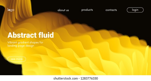 Futuristic Banner with Gold Liquid Shape. Creative Landing Page Template. Flow Abstract Background for Web Site Design. Vibrant Gradient Poster with Movement. 3d Banner with Futuristic Yellow Waves.