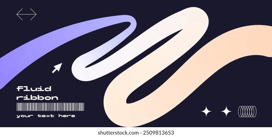 Banner futurista com fita líquida com gradiente de cores pastel. Ilustração minimalista do vetor.