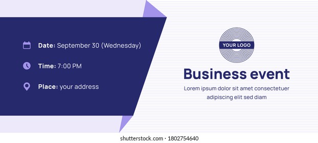 Futuristic banner with logo template and contact information on blue background. Vector design layout for the business webinar, conference, e-mail, flyer, meetup, party, event, web header