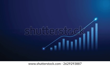 Futuristic bar chart with glowing upward arrow background, showing business growth, financial success, and progress. Ideal for reports, infographics, and digital dashboards.