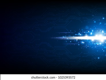 Futuristic beam and circuit line with solar flare and stars, Technology abstract and communication concept, Vector illustration background.
