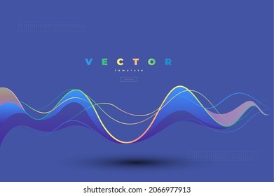 Futuristic beautiful vector template with multicolored wavy thin lines on the blue background