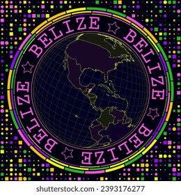 La Belice futurista en el mundo. La vista satelital brillante del mundo se centró en Belice. Ilustración geográfica con forma de campo y fondo geométrico. Increíble ilustración vectorial.