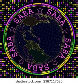 Futuristic BES islands on globe. Bright neon satelite view of the world centered to BES islands. Geographical illustration with shape of country and geometric background. Stylish vector illustration.