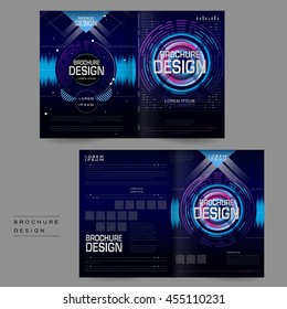 futuristic bi-fold brochure template design in digital style