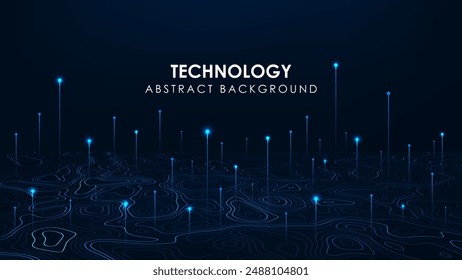 Futuristic big Data. Abstract digital landscape. Wireframe landscape background.