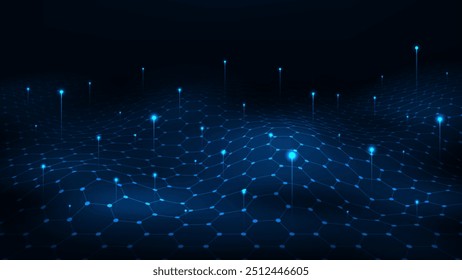 Futuristic big Data concept. Wave line hexagon pattern abstract digital technology background.