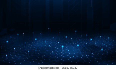 Conceito de conexão futurista de big data. Plano de fundo de tecnologia digital abstrata de padrão hexágono de linha de onda.