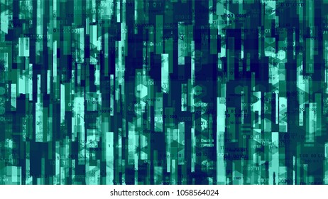Futuristic Big Data Geometric Background with Binary Code. Telecommunication High Tech Texture. Hacking Software Encryption Pattern. Screen, Cover Design Background.