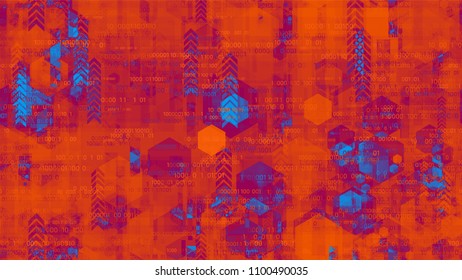 Futuristic Big Data Geometric Background with Binary Code. Hi Tech Global Hacker Network Texture. Abstract  Sci Fi, Scientific Pattern. Packaging, Ad Design Background.