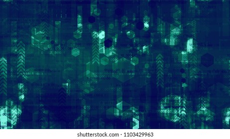 Futuristic Big Data Geometric Background with Binary Code. Innovation Engineering Texture. Abstract  Sci Fi, Scientific Pattern. Screen, Cover Design Background.