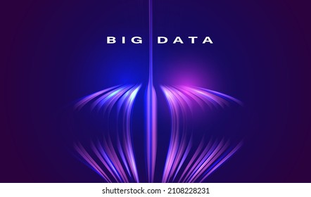 Futuristic Big Data Technology Glowing Abstract Background. Neon Particles Lines Shapes Science Design. Digital Cyber Sience Vector.