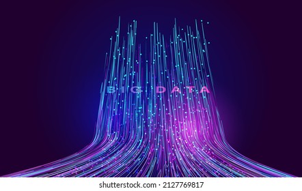 Futuristic big data technology glowing abstract background. Neon particles lines shapes science design. Digital cyber city vector.