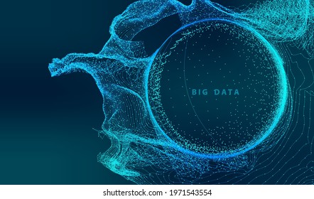 Futuristic big data technology minimal thin lines background. Modern green glowing texture with particles dots design. Vector eps10.
