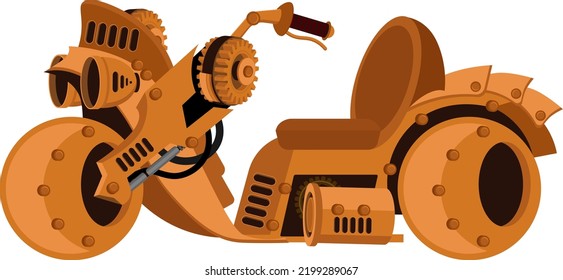 Futuristic bike in steampunk style. Vector illustration of mechanical transport.