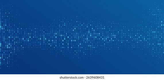 Futuristic binary code background with glowing blue digits 0 and 1, representing digital data, coding. Abstract tech backdrop for presentations, online webinar, and infographics. Vector illustration.