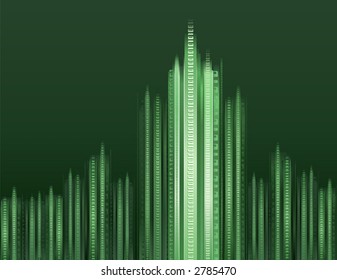 Futuristic binary digital cityscape - Matrix stylized illustration