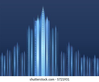 Futuristic binary digital cityscape - Matrix stylized illustration