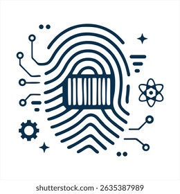 Futuristic Biometrics, Merging Fingerprint Security with Digital Technology. elements like microchip circuits, atomic structures, and mechanical gears - Powered by Shutterstock - Get 15% off with code: PIKWIZARD15