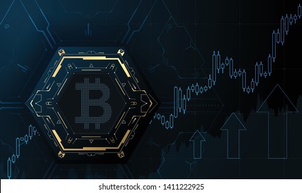 Futuristic bitcoin symbol and price chart.Vector illustration.